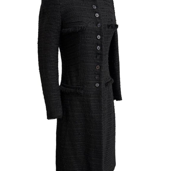Zara Basic Womens Black Tweed Long Button-Up Coat Dress - Picture 3 of 14